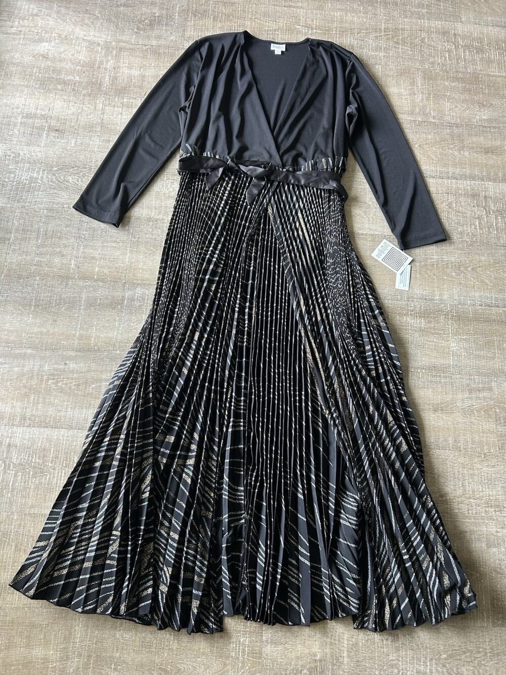 LuLaRoe DeAnne Elegant Collection 3XL NWT Black Metallic Pleated Maxi Dress